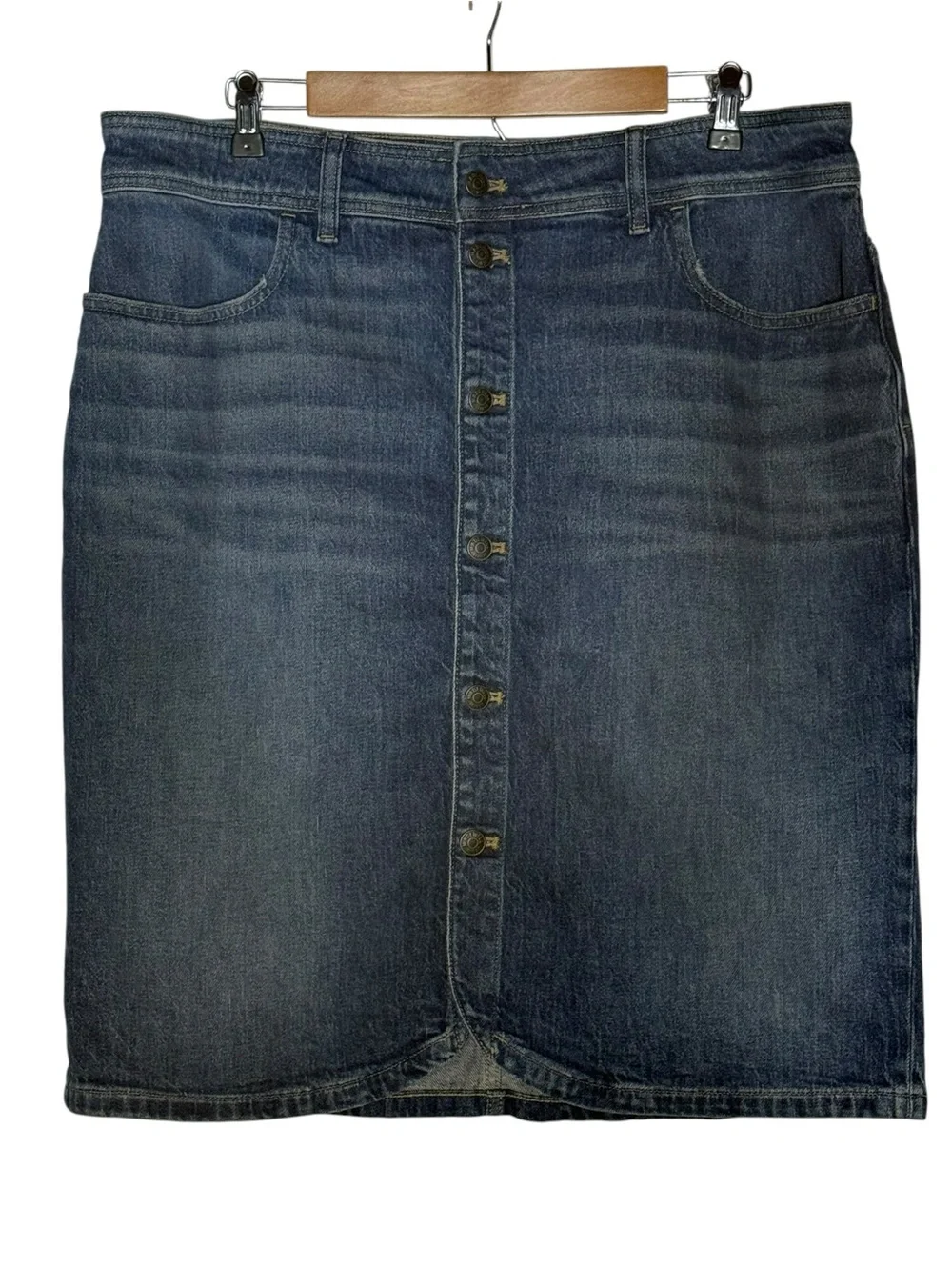 Madewell Denim Button Front Midi Skirt Size 33 Conchoo Wash Casual Classic